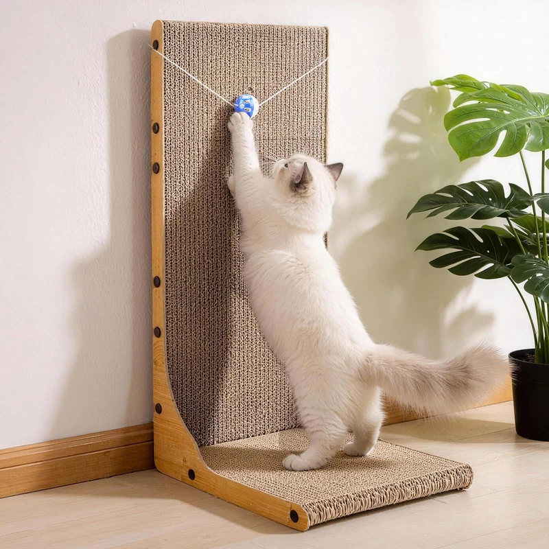 YesBes Griffoir Chat en L Vertical 23,6 po – Grattoir Mur et Canapé avec Boule Jouet