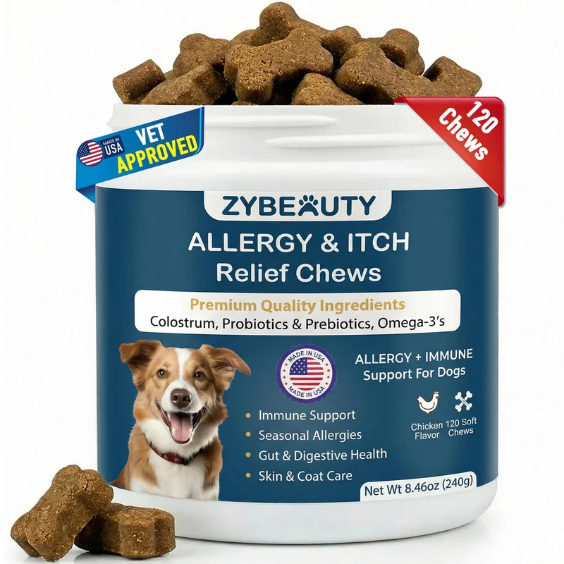 zybeauty Friandises Allergie Chien – Probiotiques, oméga-3 et Immunité, 120 bouchées