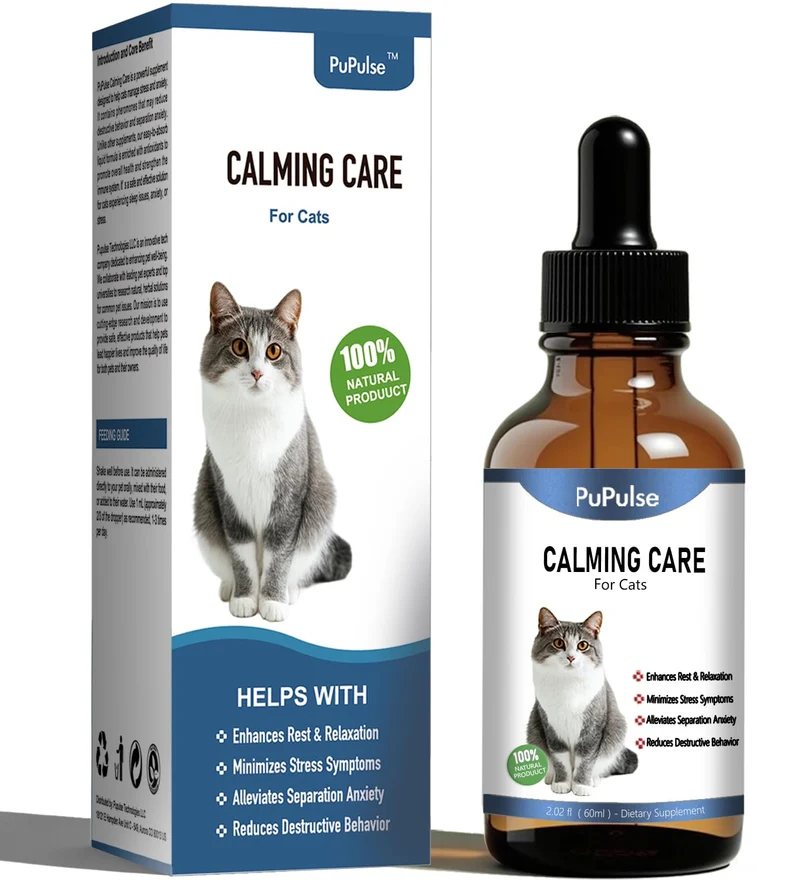 PuPulse Gouttes Apaisantes pour Chats – Gérer le stress et l’anxiété, sans sédatifs, 60 ml