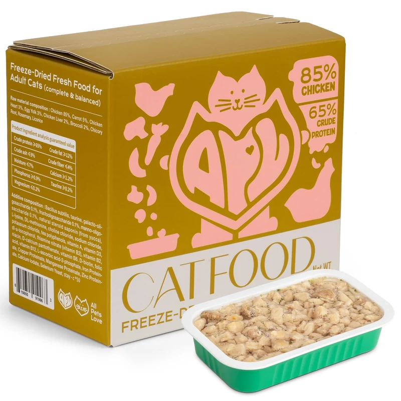 APL Nourriture chat lyophilisée 6x0,5oz – 90% ingrédients animaux, 65% protéines | Poulet, Cœur et Foie, Yucca – Sans céréales