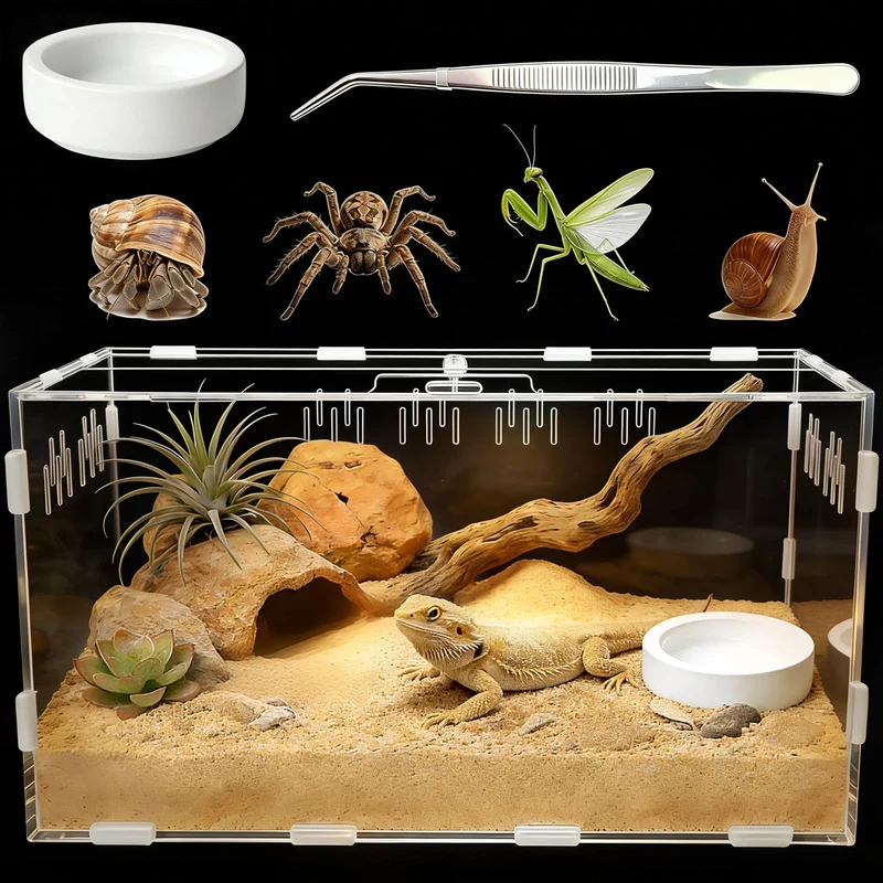 Adoture Terrarium Reptile en Acrylique 30x20x15 cm – Porte Magnétique, Nettoyage Facile
