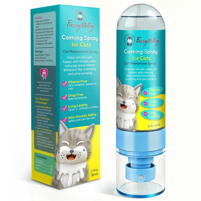 FuzzyMilky Spray Apaisant pour Chat 80ml – Sans Alcool et Phéromones
