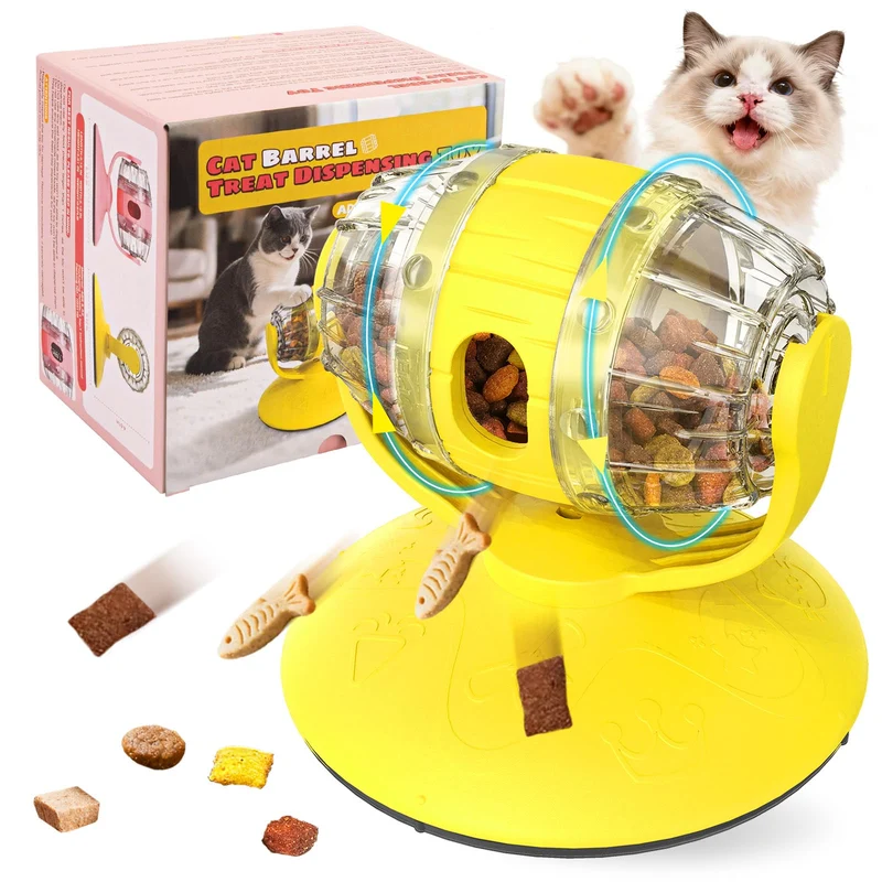 LAZYSEAL Baril Rotatif Lent – Distributeur de Friandises pour Chats et Chiens (Hauteur 11,7 cm) Jaune