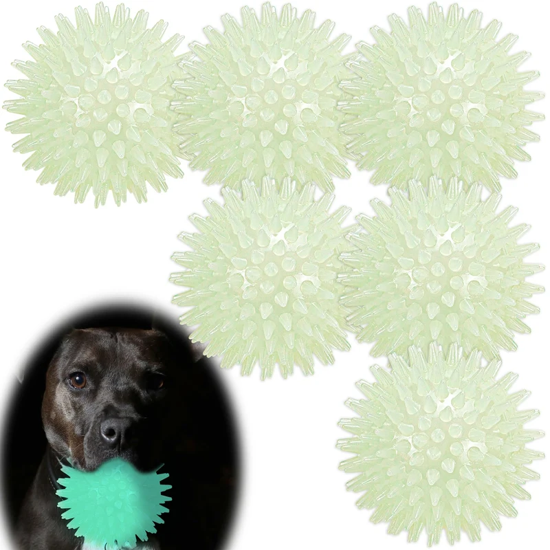 LECHONG 6 Balles Chien Lumineuses – Balles à Piques Lumineuses 3,5 pouces pour Chiens Moyens et Grands