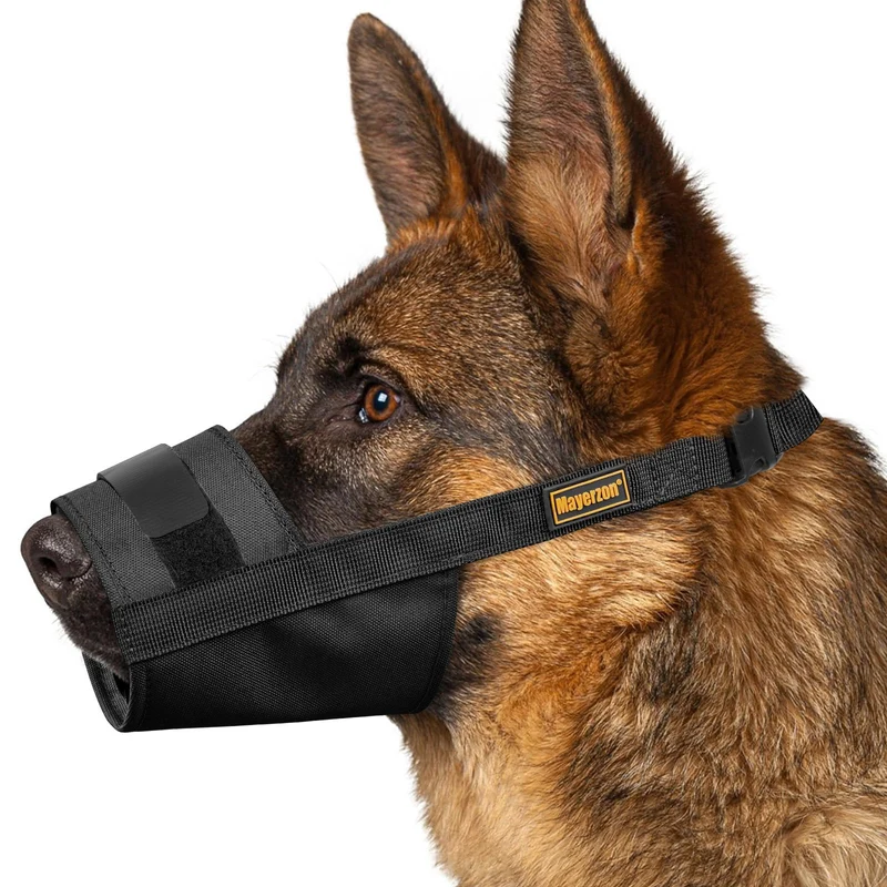 Mayerzon Muzzle Chien – Taille L, Ajustable, Tissu Doux et Résistant (Noir) | Promenades, Toilettage et Visites Vétérinaires