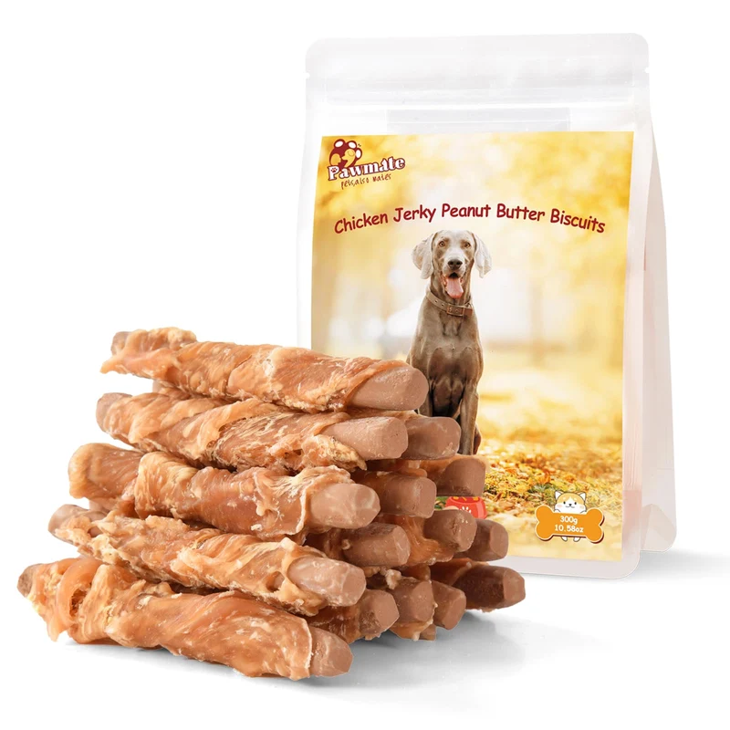 Pawmate Friandises pour Chiens – Bâtons Poulet & Beurre d'Arachide, Sans Céréales, Sans Rawhide, 10,6 oz