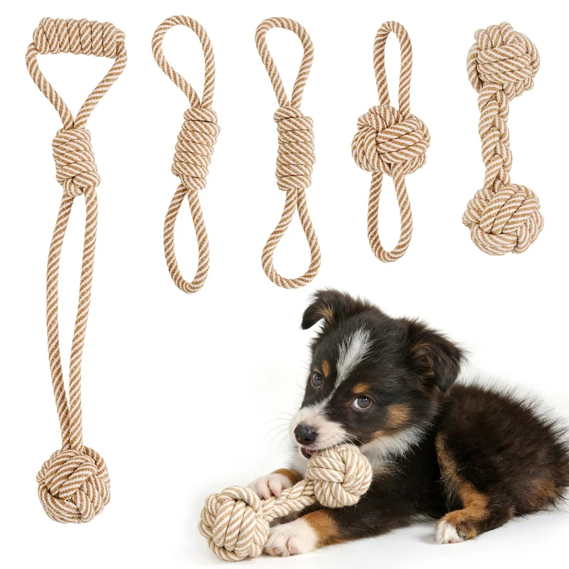 PATTEPOINT Jouets Corde pour Petit Chien – 5 Pièces, Coton Naturel, Nettoie Dents et Masse Gencives