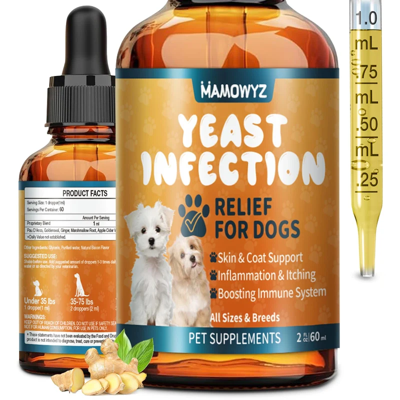 MAMOWYZ — Traitement naturel contre les infections à levures chez le chien, gouttes d'oreilles et peau (60 ml)