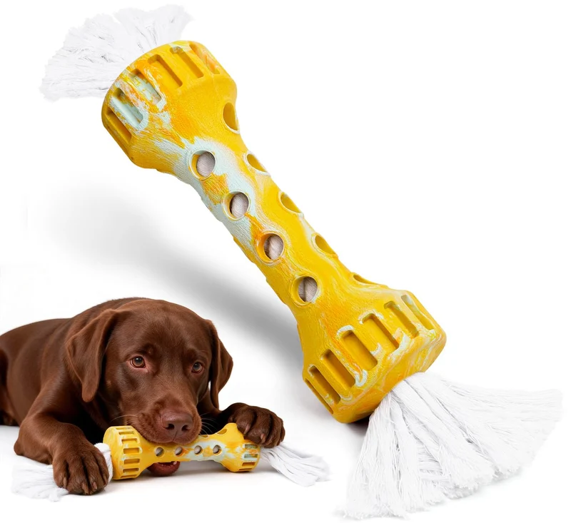 KGPERGU – Jouet indestructible pour chiens agressifs en caoutchouc et corde, jeu interactif extérieur (jaune et blanc) – saveur crème