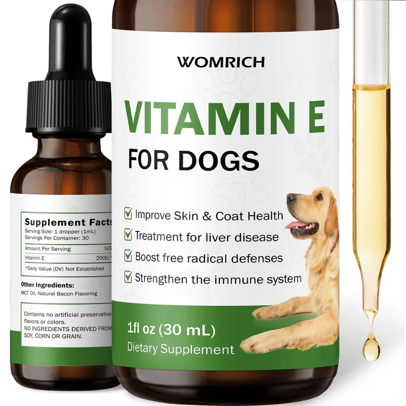 WOMRICH Vitamine E pour Chien — Huile gouttes, peau et poil sains, soutien immunitaire, 1 fl oz