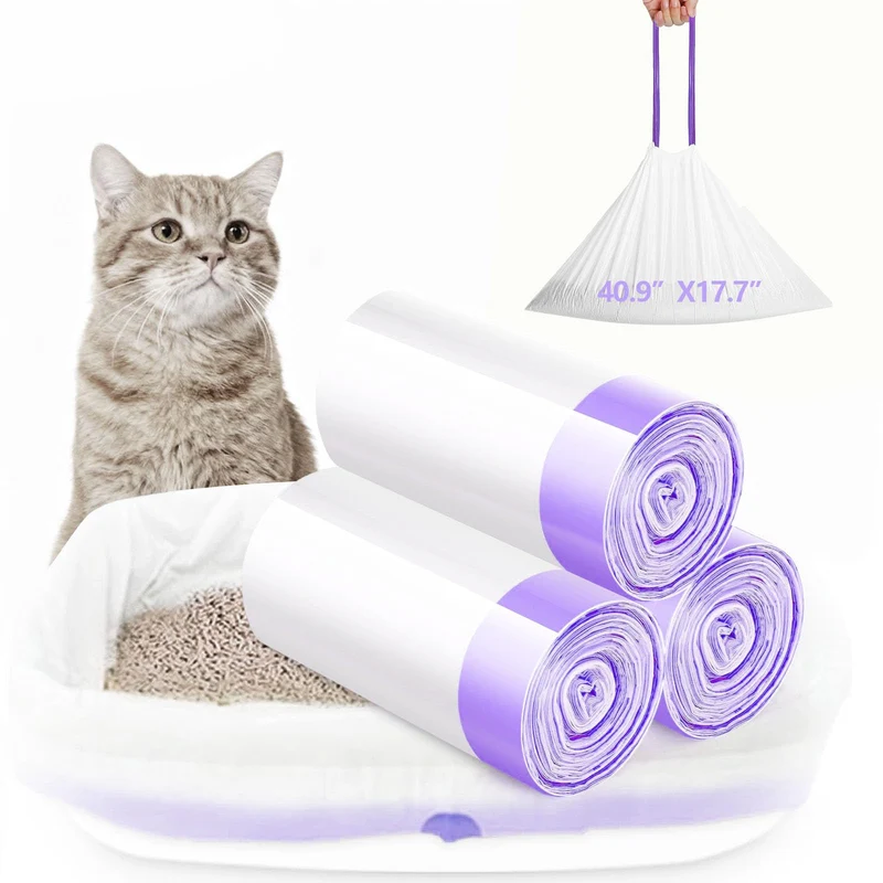 Foinco Sacs de Litière pour Chats – Jumbo 40,9 x 17,7 po, 21 Sacs, Fermeture par Cordon