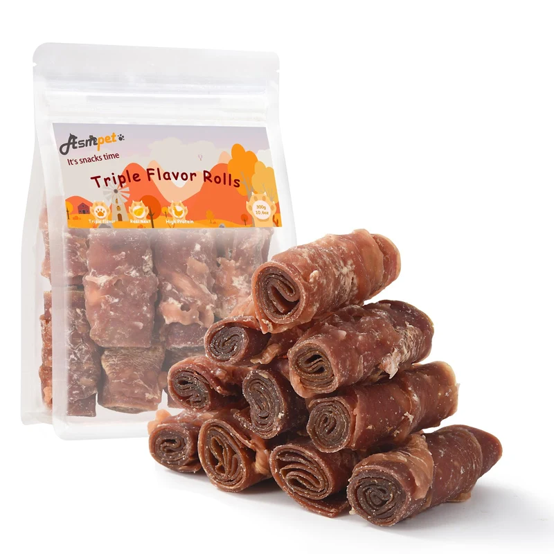 ASMPET Friandises Sans Cuir — Rouleaux Triple Saveur Poulet, Canard et Boeuf