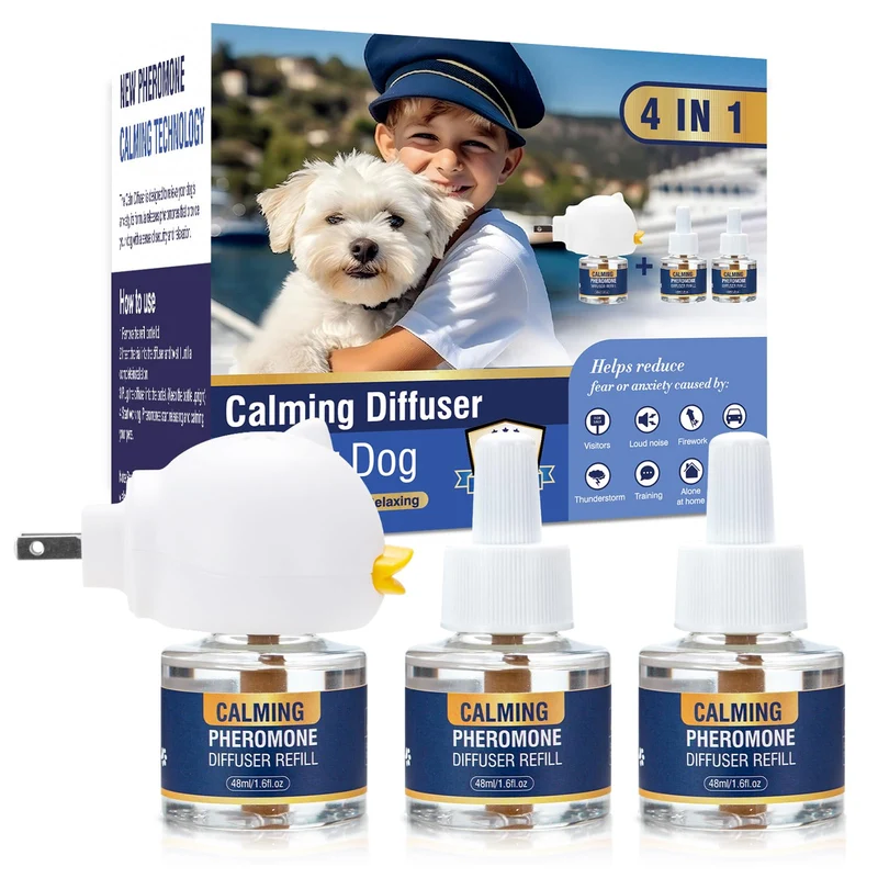 LKBHGF Diffuseur de phéromones apaisantes pour chien – 4 en 1, branchement sur prise + recharges 48 ml, approvisionnement de 90 jours