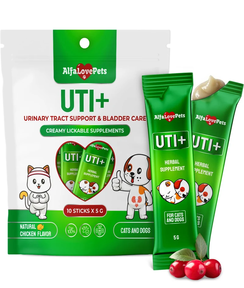 Alfa Love Pets – Traitement UTI pour chats et chiens en sticks crèmeux à la canneberge, saveur poulet – 10 sticks x 5 g