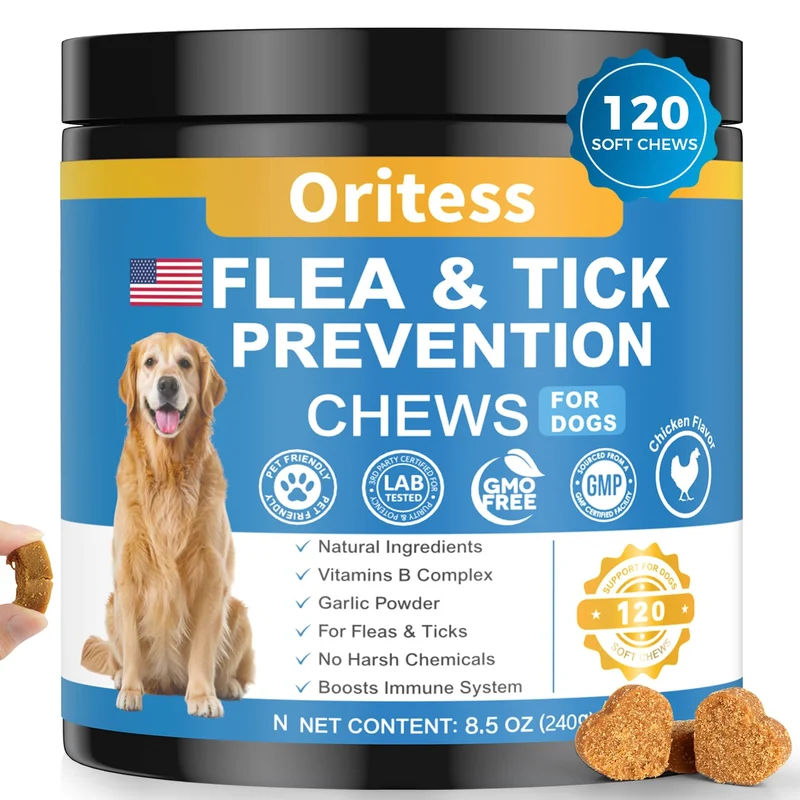 Oritess Prévention Puces et Tiques pour Chiens – 120 Bouchées au Poulet