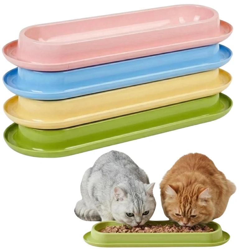 MOCHENG HUA – Ensemble 4 Bols Longs d’Alimentation pour Chats (Multi-Chats), Antidérapants, Grand Capacité, Nettoyage Facile