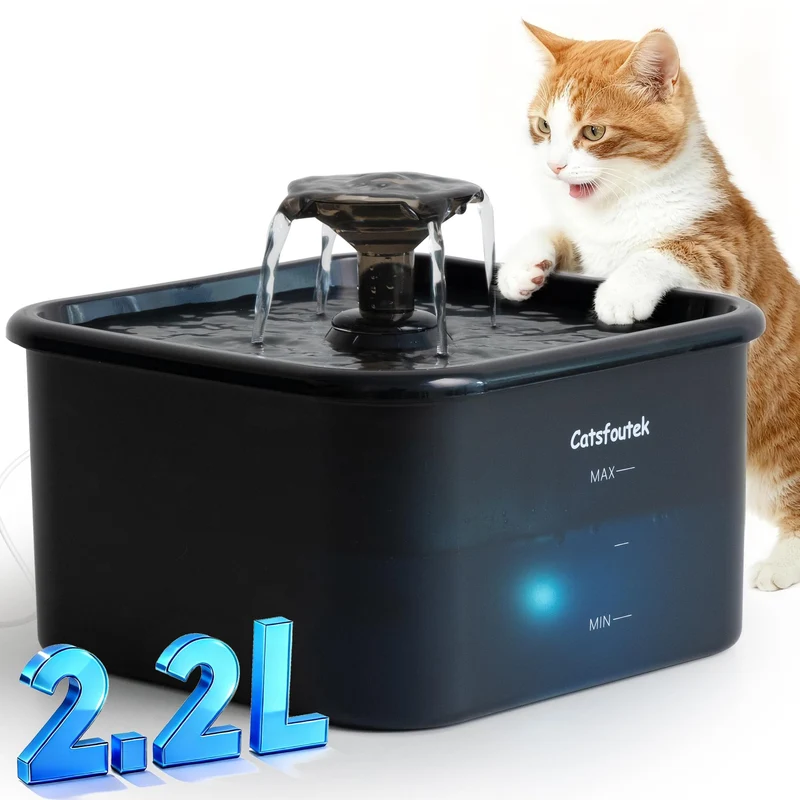 Fontaine d'eau Catsfoutek pour chat – 2,2 L, filtration en 4 étapes et pompe silencieuse
