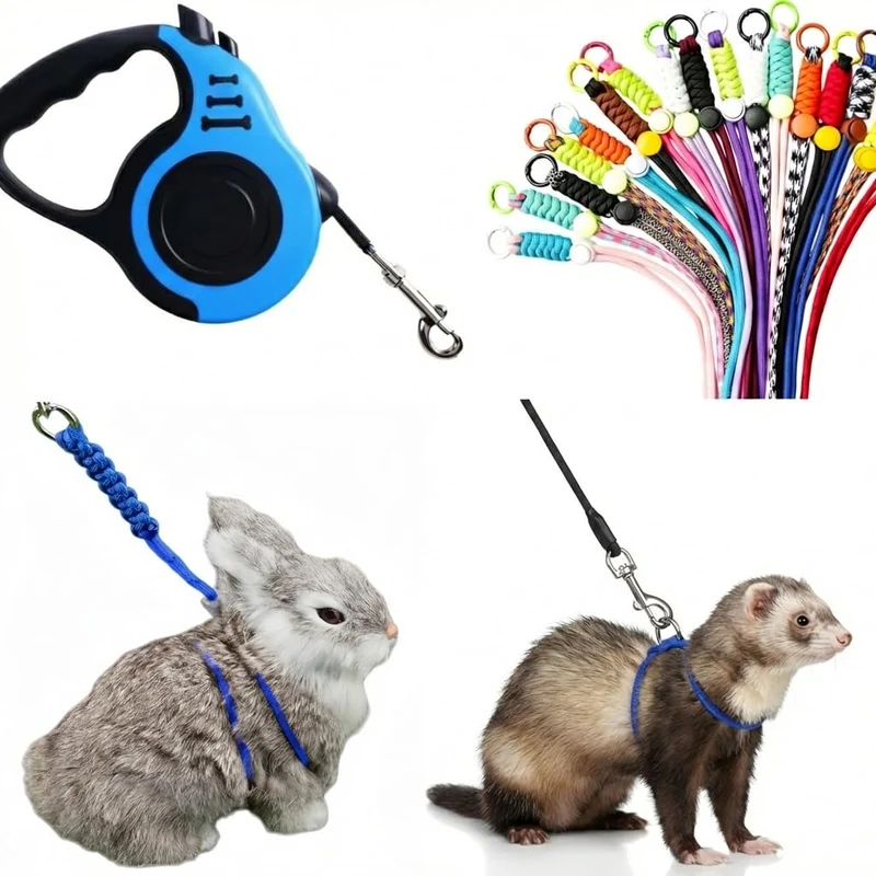 Kit Harnais Corde Anti-Fuite pour Petits Animaux – Laisse Rétractable 3 m + 2 Gilets Ajustables
