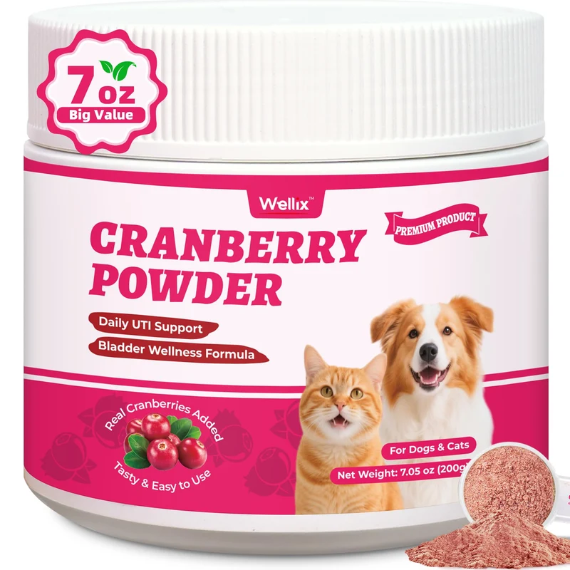 Wellix Poudre Cranberry 7,05 oz – Soutien Urinaire pour Chats et Chiens, Saveur Poulet