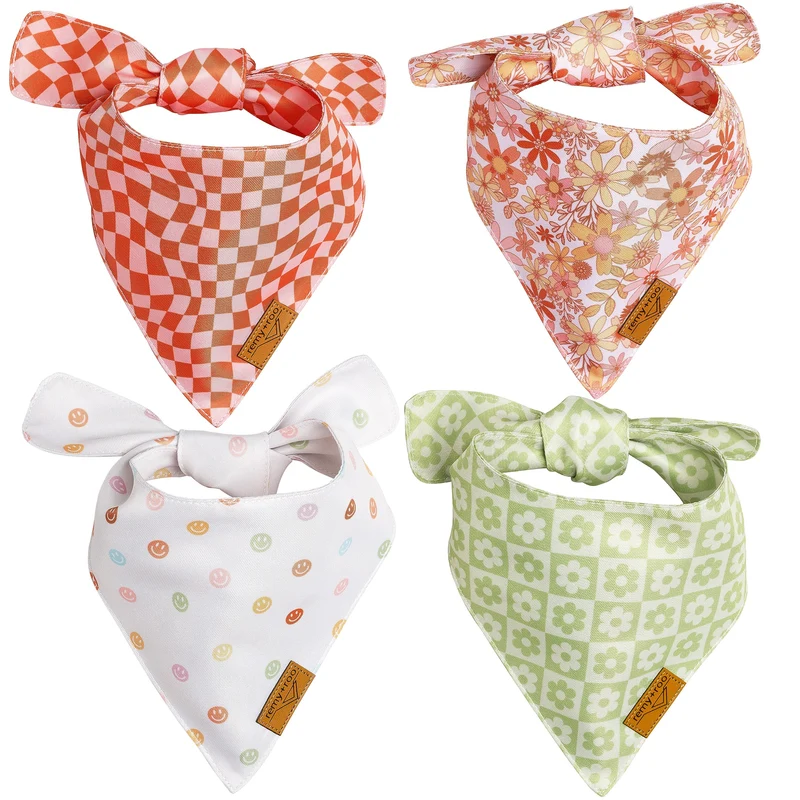 Remy+Roo Grand Pack 4 Bandanas Chien Daisy – Durable et Ajustables, Design Floral