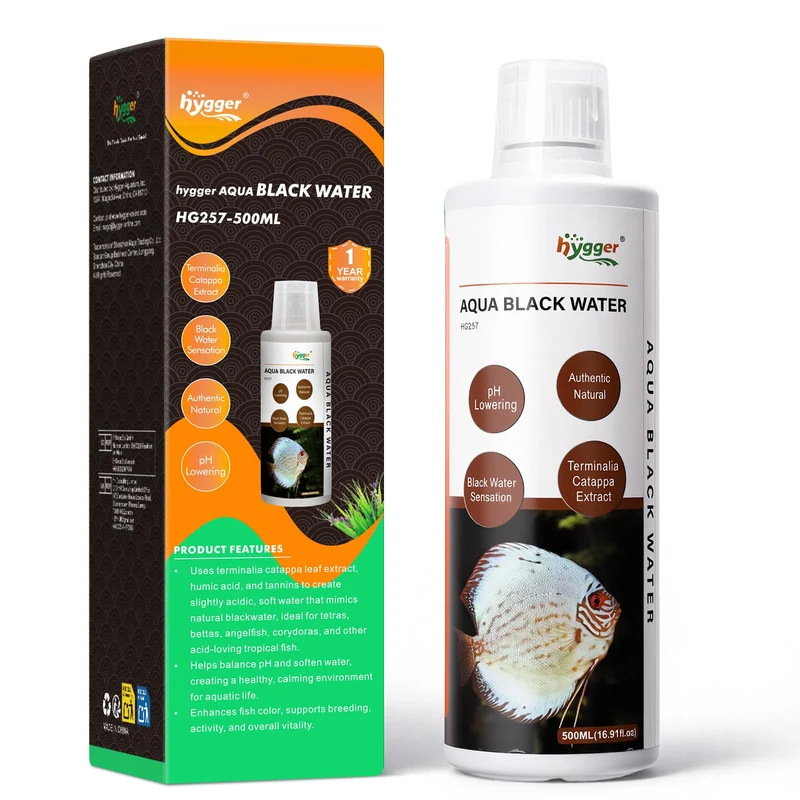 hygger Blackwater: Conditionneur d’eau noire naturelle – extrait feuille d’olivier, régule le pH et adoucit l’eau (500 ml)