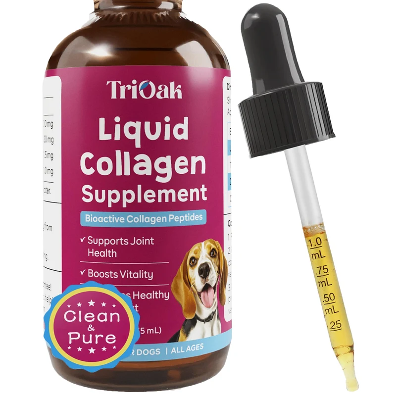 TriOak Gouttes Liquides de Collagène pour Chiens – Soutien des articulations et hanches, peau et poil sains, démangeaisons réduites