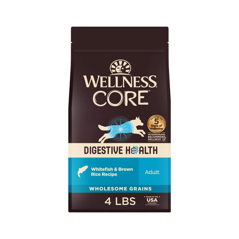 Wellness CORE Digestive Health – Croquettes pour chien adulte sans poulet, poisson blanc et riz brun, 4 lb