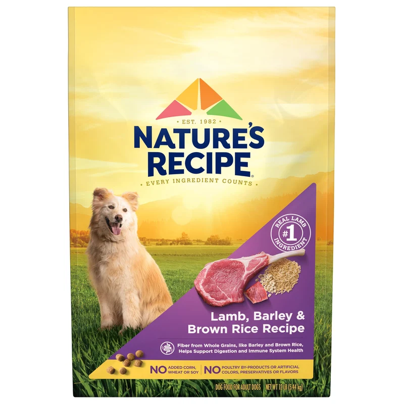 Nature's Recipe Croquettes Agneau, Orge et Riz Brun pour Chien Adulte – Sac 12 lb