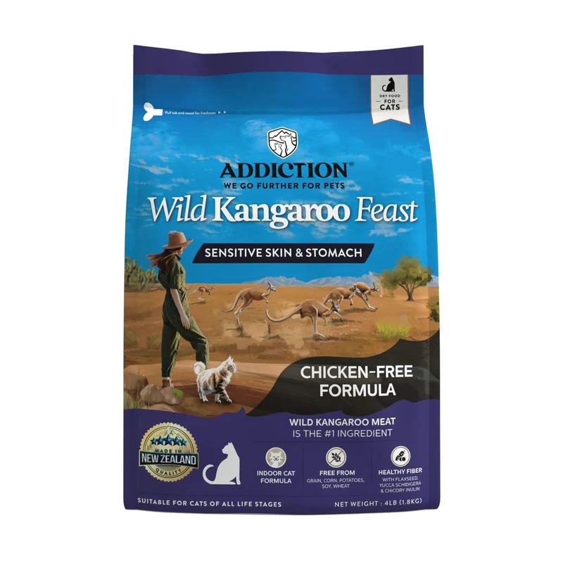 Addiction Wild Kangaroo Feast – Croquettes à protéine kangourou pour chats sensibles – Sans poulet ni céréales – Fabriqué en Nouvelle-Zélande 4lb