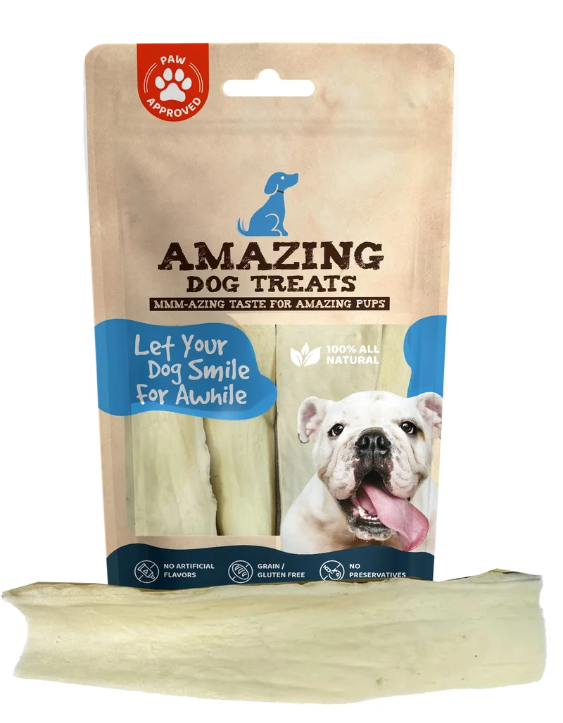 Amazing Dog Treats - Tranches de joue de boeuf premium pour chien (10 pouces - lot de 5) - Sans odeur - Alternative au rawhide