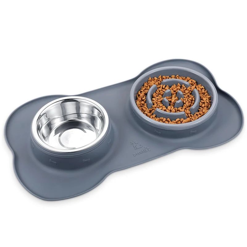 Pecute Bol Lent Slow Feeder en Silicone et Inox pour Chiens et Chats