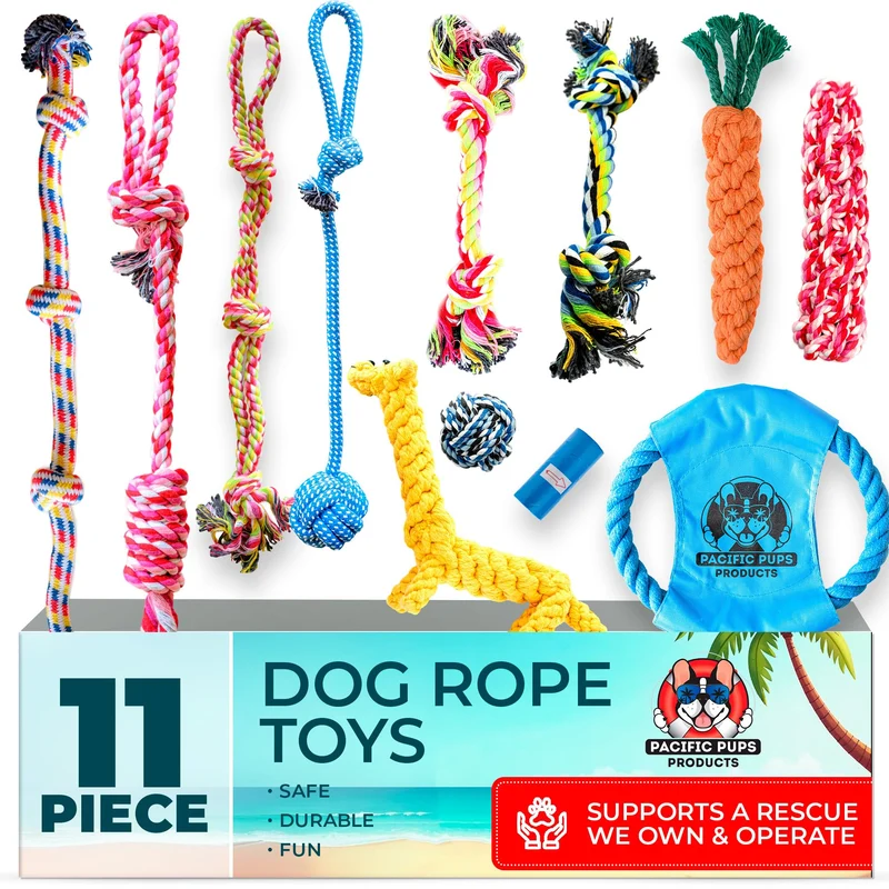 Pacific Pups Products – Pack de 11 Jouets Corde pour Chiens Moyens | Tir à la Corde et Mastication