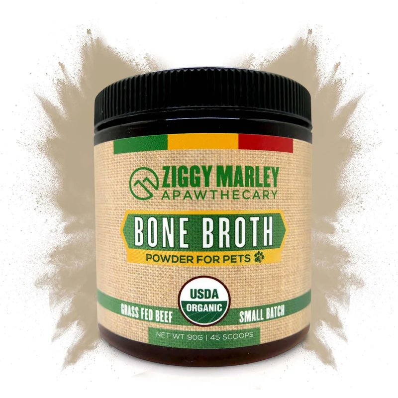 ZMA PETS Ziggy Marley Bouillon d'Os de Bœuf Bio en Poudre – Soutien des articulations, pelage et peau – 90 g