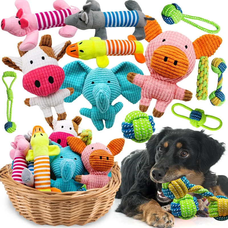 Mruq pet – Lot de 12 jouets siffleurs pour chiots et petits chiens – Peluches interactives et corde