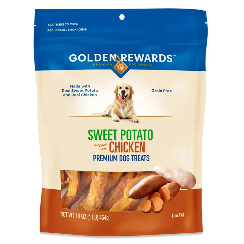 Golden|Rewards Friandises pour chien — poulet et patate douce, 450 g, sans céréales, faible en gras, idéal pour l'entraînement