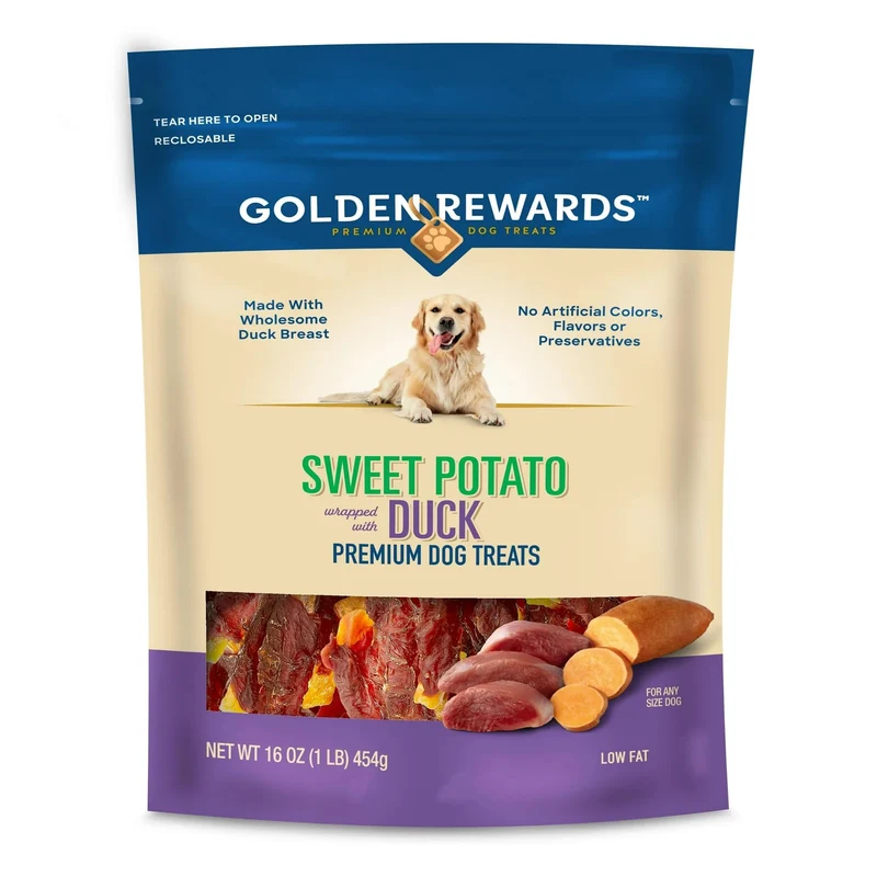 Golden Rewards – Friandises canard enrobé patate douce, sans céréales, haute protéines, faible gras | 16 oz