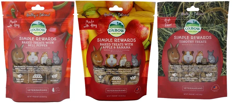 YFCACT – Trio de friandises pour petits animaux : Saveurs Pomme‑Banane, Poivron et Timothy (1,4–2 oz chacun)