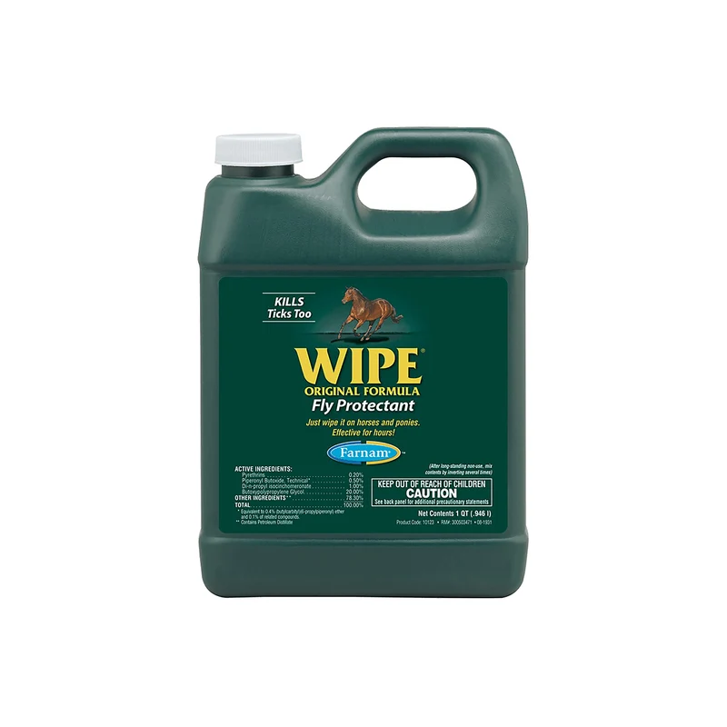 Farnam Wipe Original Formule wipe-on pour chevaux – Répulsif anti-mouches et tiques, 32 oz