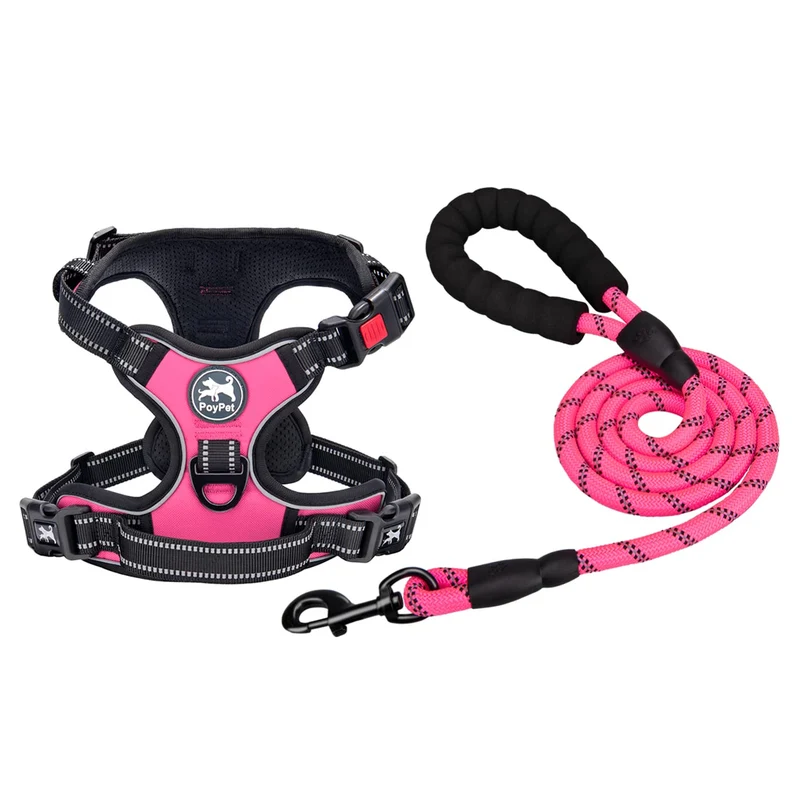 PoyPet Harnais-Chien Anti-Tirage avec Laisse 5 Pieds – Réfléchi, Doux et Sûr (Rose, Taille M)