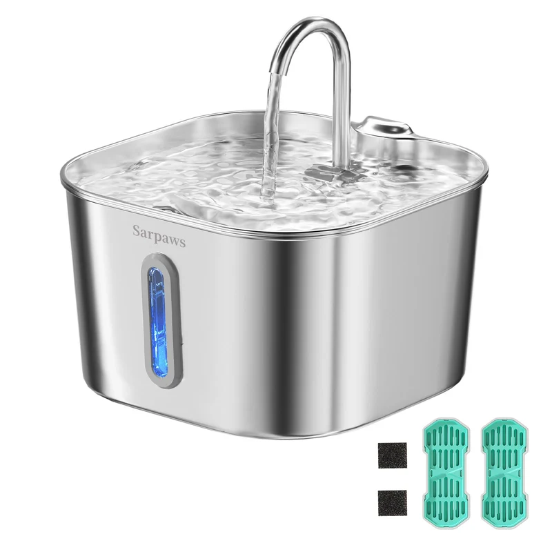 Sarpaws Fontaine d'eau pour chats en acier inox, 2,2 L, ultra silencieuse