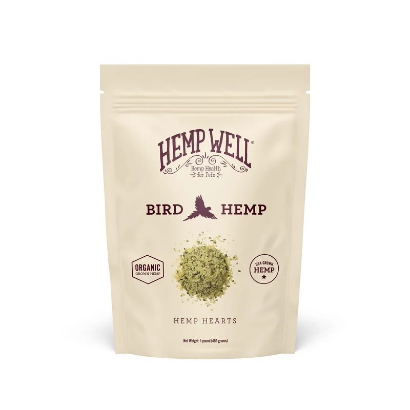 Hemp Well Cœurs de Chanvre Bio pour Oiseaux – Relaxation, Brillance des Plumes et Santé Immunitaire – Cultivé aux États‑Unis, Sans OGM – Sac de 1 livre