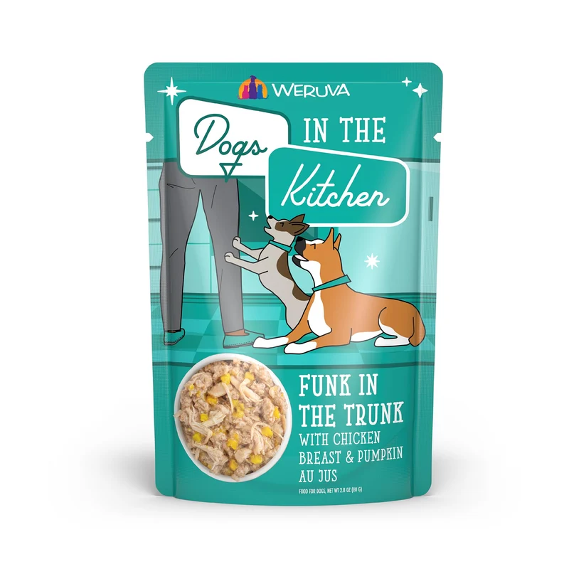 Weruva – Chiens en Cuisine : Funk dans le Coffre au Poulet et Citrouille au Jus, Sachets de 2,8 oz (Lot de 12)