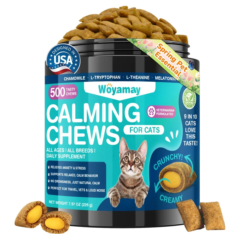 Woyamay Friandises apaisantes pour chats – 500 bouchées croustillantes et crémeuses au poulet
