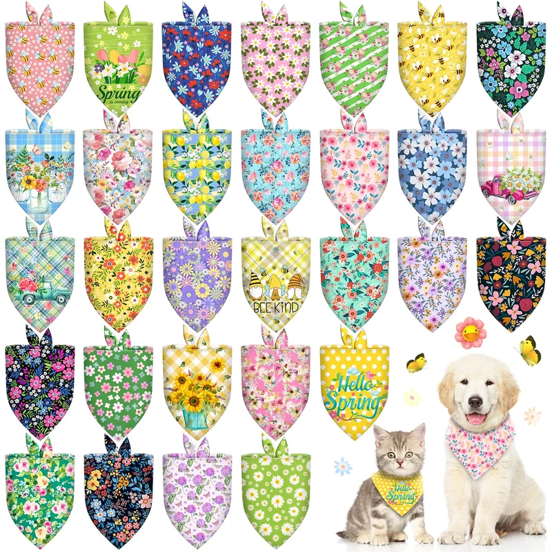 Piklodo Bandanas pour chien et chat — 30 pièces fleurs printemps/été, ajustables et lavables