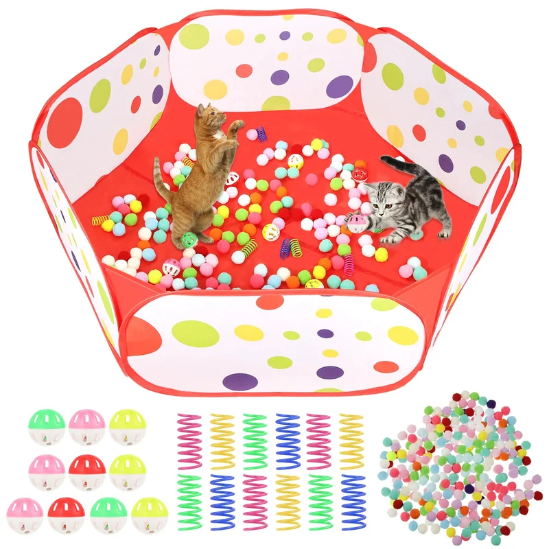 Foxtell Bac à Balles pour Chat – Jeu Interactif en intérieur avec 200 Balles, 10 Boules Cloche et 12 Jouets à Ressort