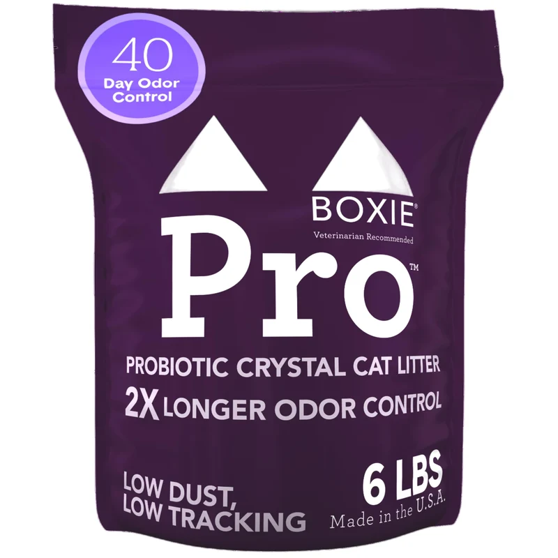 Boxie Probiotique Litière pour Chats – 40 Jours de Contrôle des Odeurs, Non-Agglomérante, Cristaux, Sans Poussière, Multi-Chat | Boxiecat
