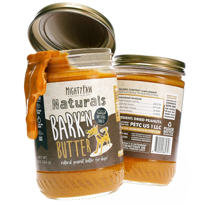 Mighty Paw Bark'n Butter Beurre d'arachides pour chiens (2 paquets) | 100% naturel, ingrédient unique, tartinable, fabriqué aux États‑Unis