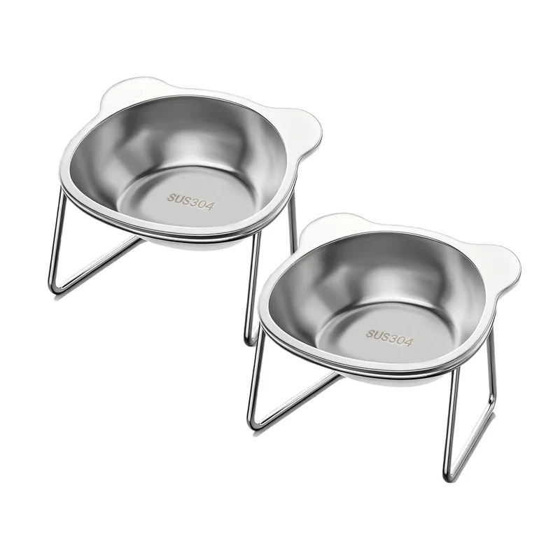 Vinqki – 2 gamelles surélevées pour chats, inclinaison 15°, anti-vomitif, lave-vaisselle