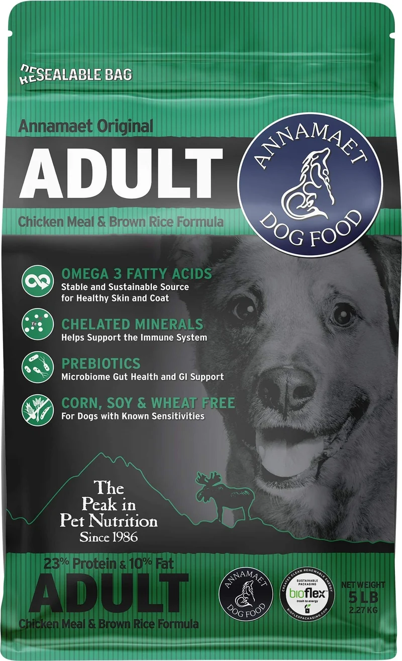 Annamaet Original Adulte – Croquettes pour chien, 23% protéines (Poulet & Riz brun), sac de 5 lb