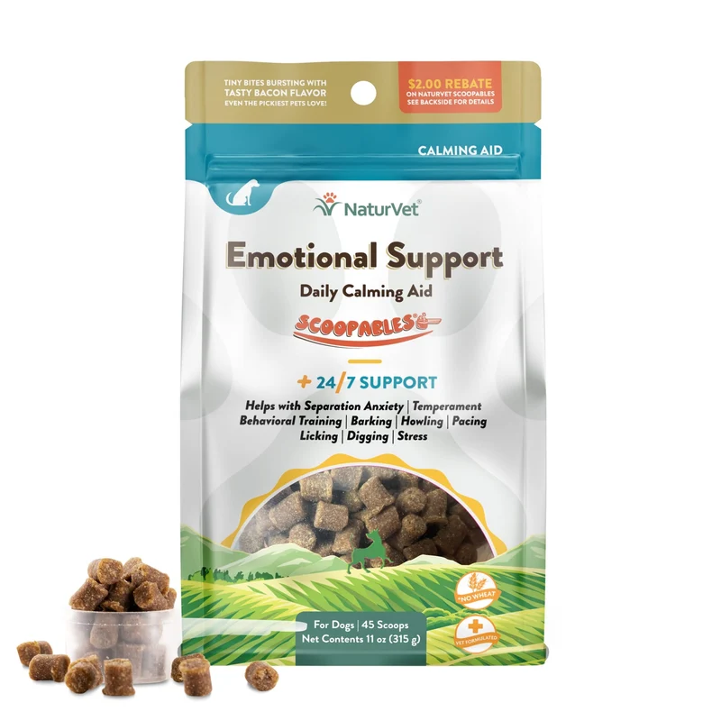 NaturVet Scoopables Soutien Émotionnel pour Chiens – Aide Calmante Quotidienne, Saveur Bacon Fumé Hickory (11oz)